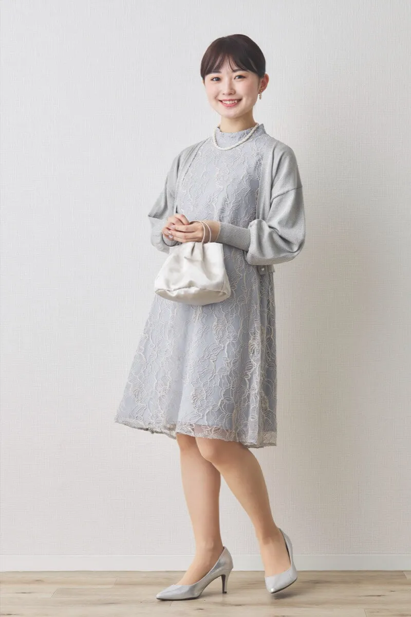 ブルーグレーのシアーレースAラインドレス
