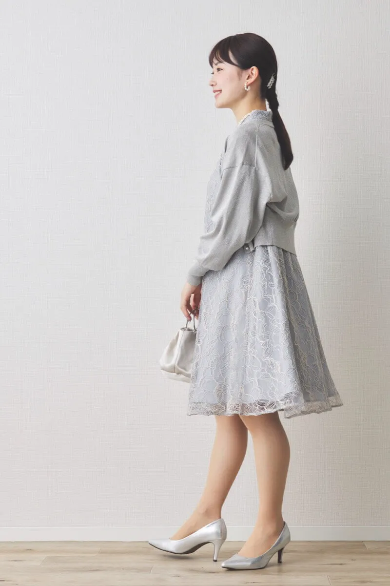 ブルーグレーのシアーレースAラインドレス