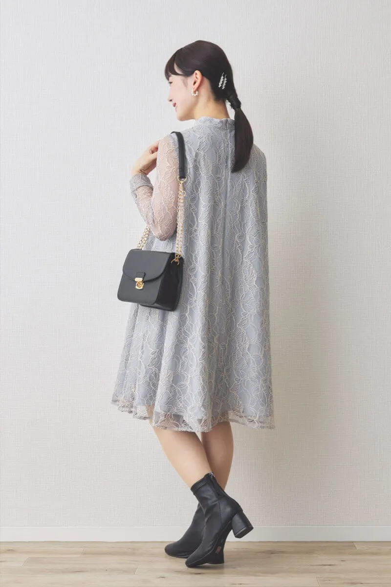 ブルーグレーのシアーレースAラインドレス