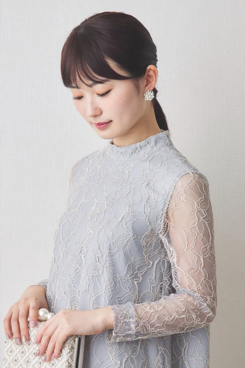 ブルーグレーのシアーレースAラインドレス