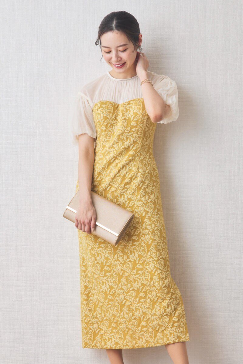 イエローのフラワージャガードIラインドレス