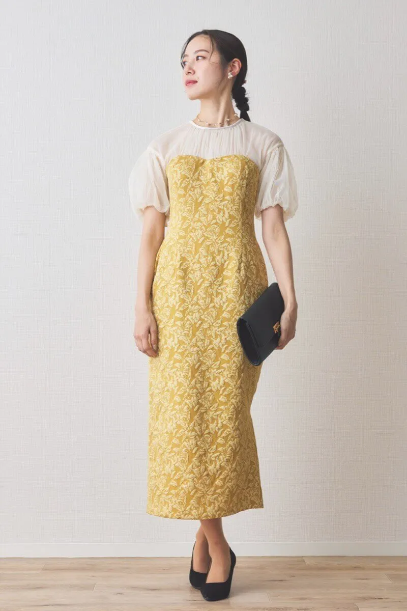 イエローのフラワージャガードIラインドレス
