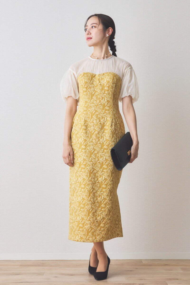 イエローのフラワージャガードIラインドレス