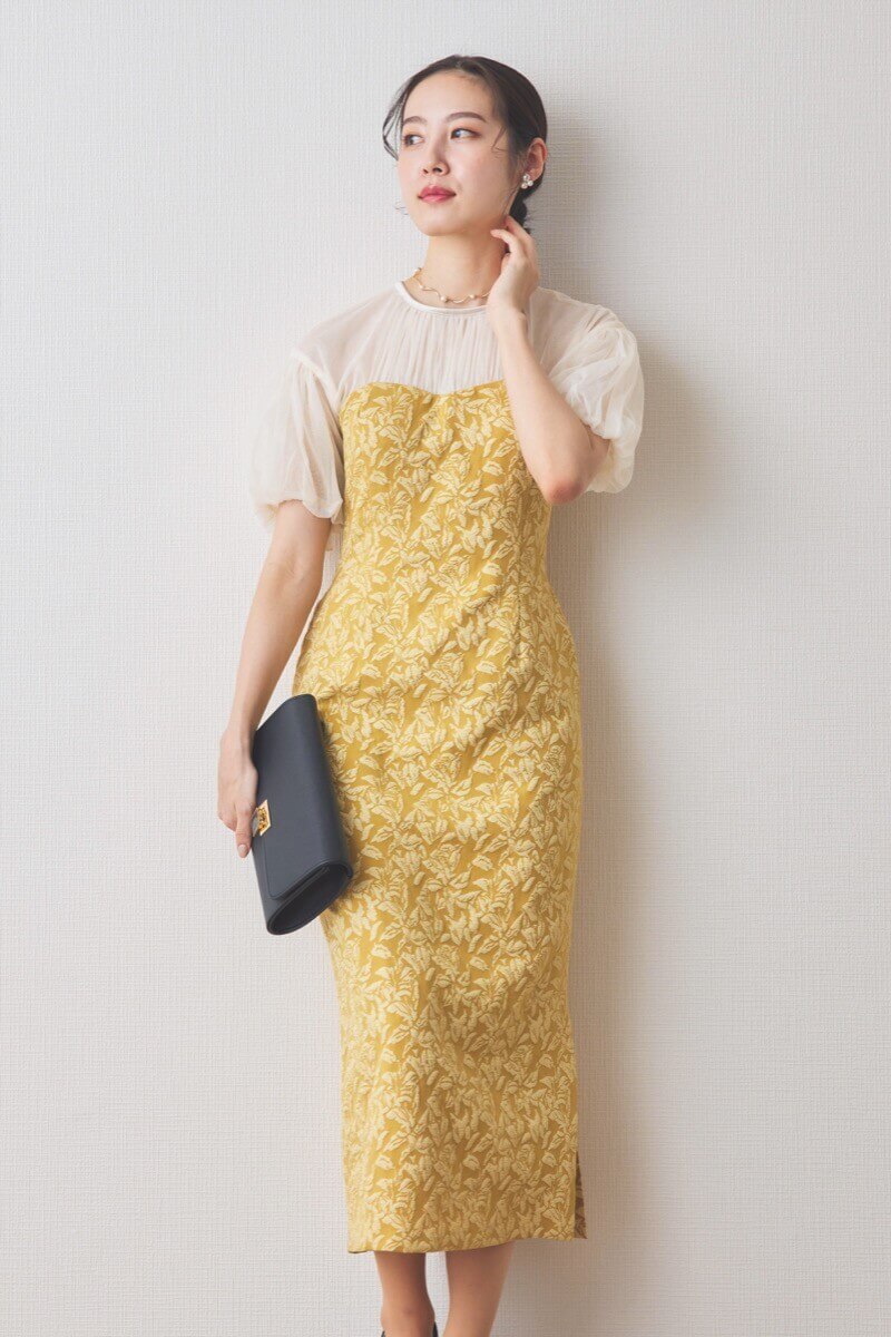 イエローのフラワージャガードIラインドレス