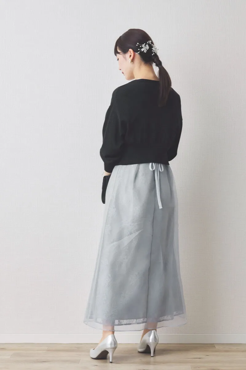 ブルーグレーのシアーレースパイピングドレス