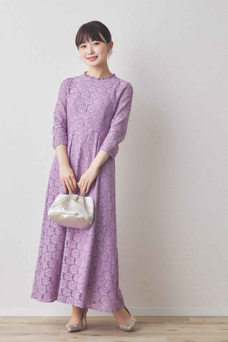 パープルのミックスレースドレス