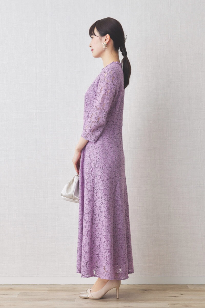 パープルのミックスレースドレス