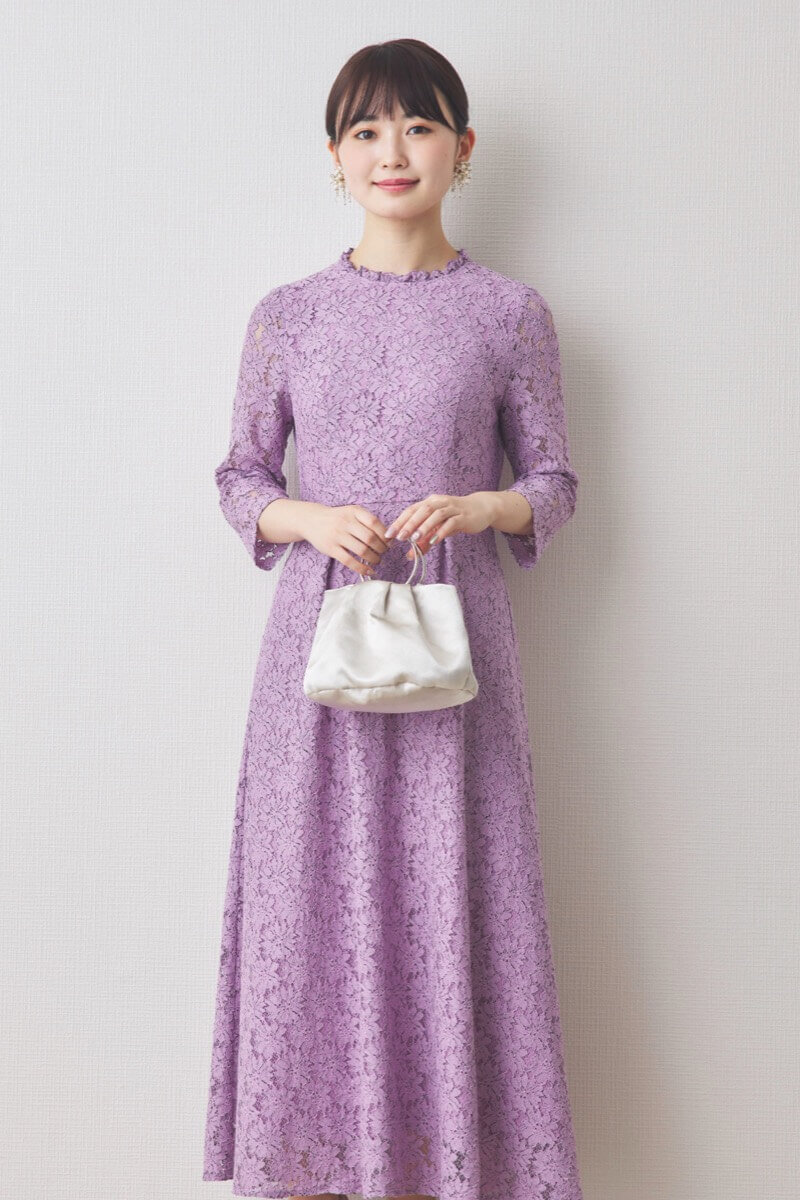パープルのミックスレースドレス