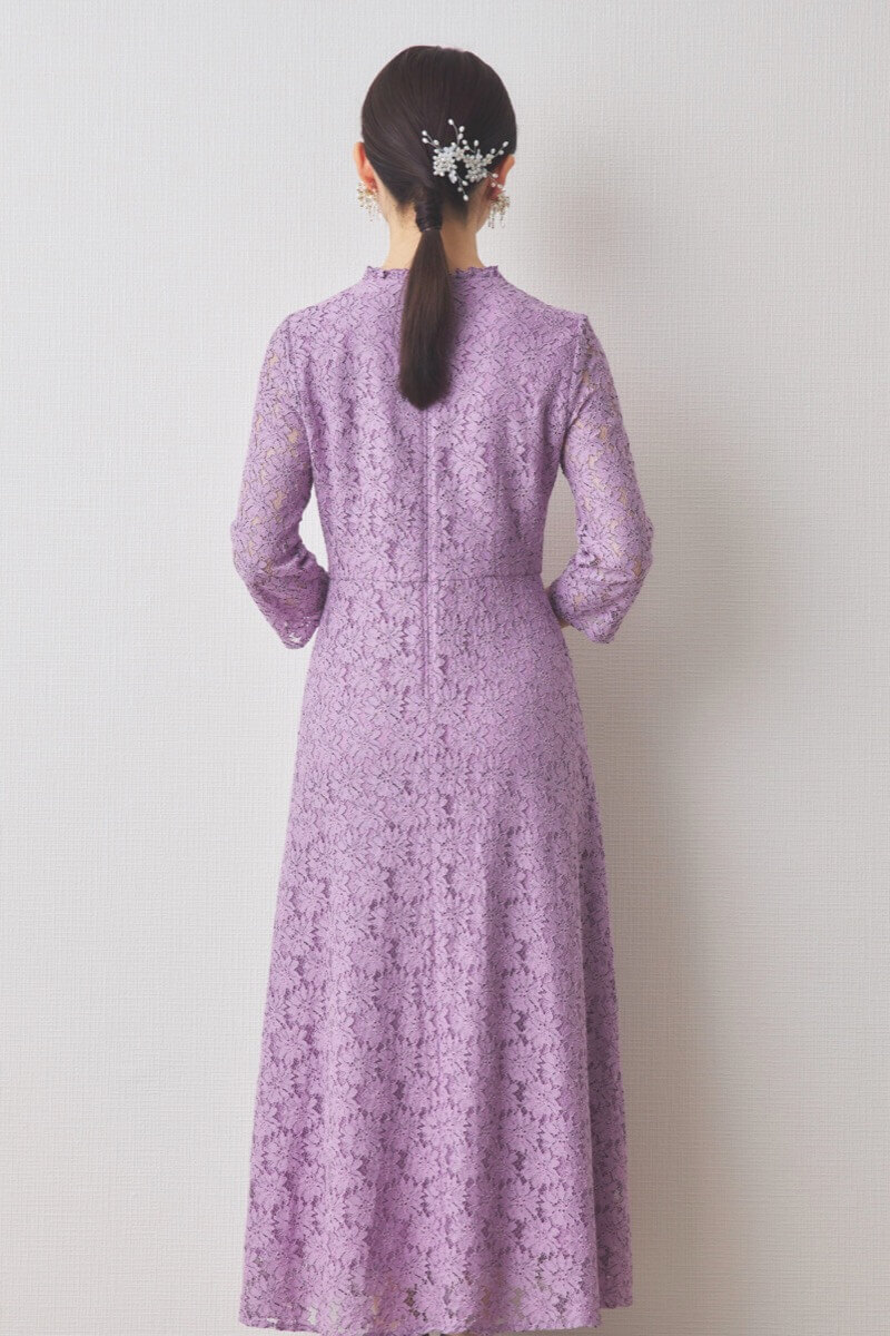 パープルのミックスレースドレス