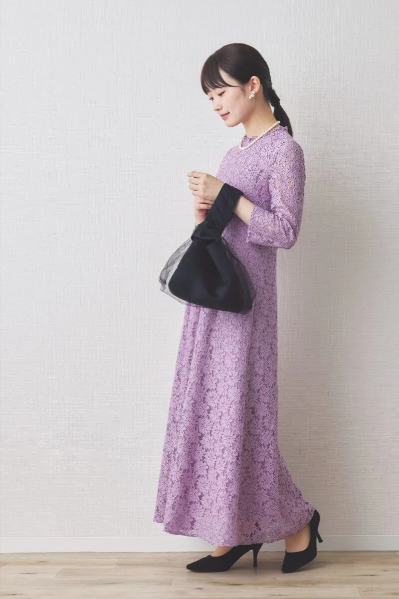 パープルのミックスレースドレス