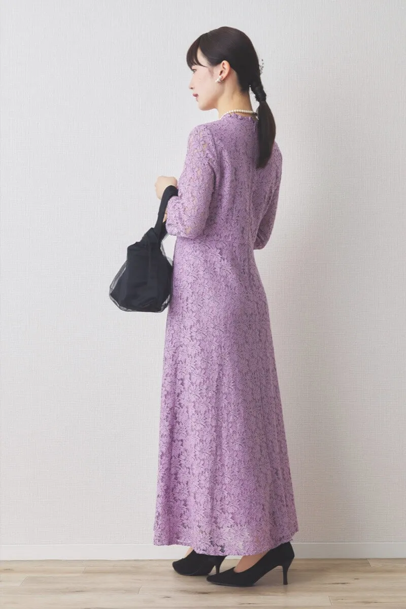 パープルのミックスレースドレス