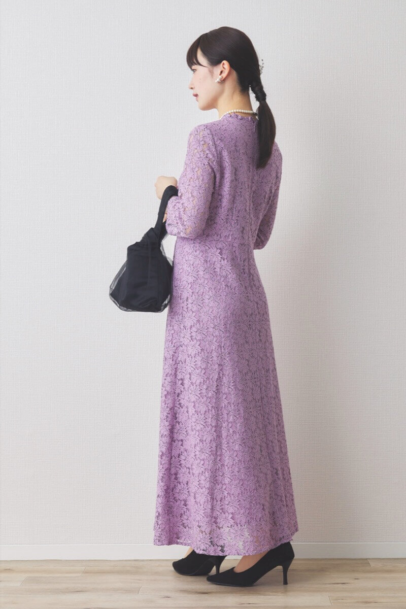 パープルのミックスレースドレス