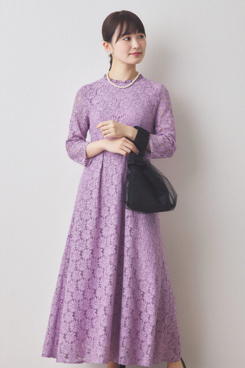 パープルのミックスレースドレス