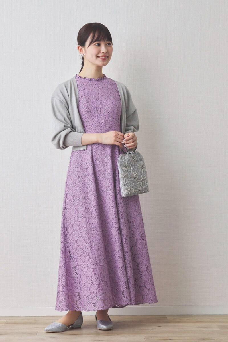 パープルのミックスレースドレス