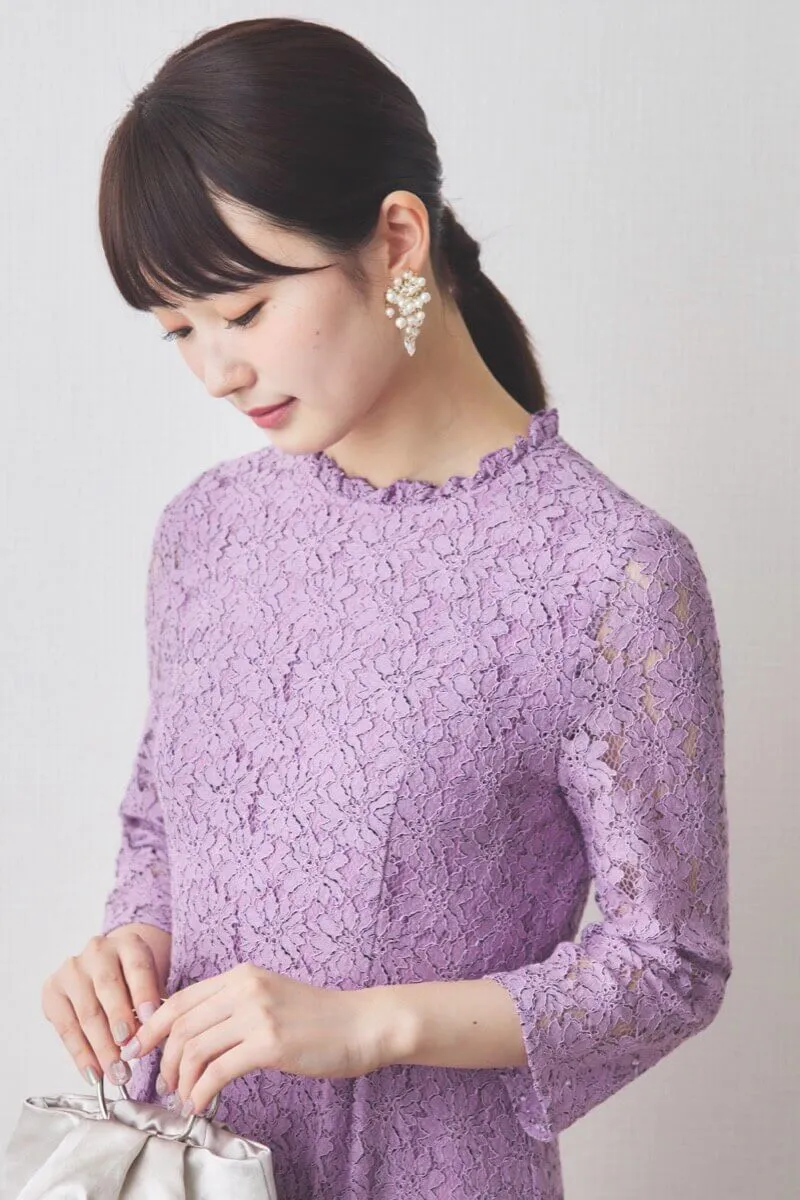 パープルのミックスレースドレス