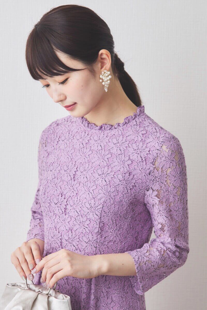パープルのミックスレースドレス