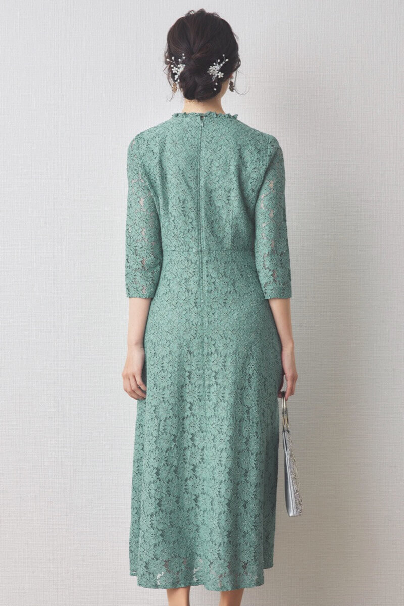 グリーンのミックスレースドレス