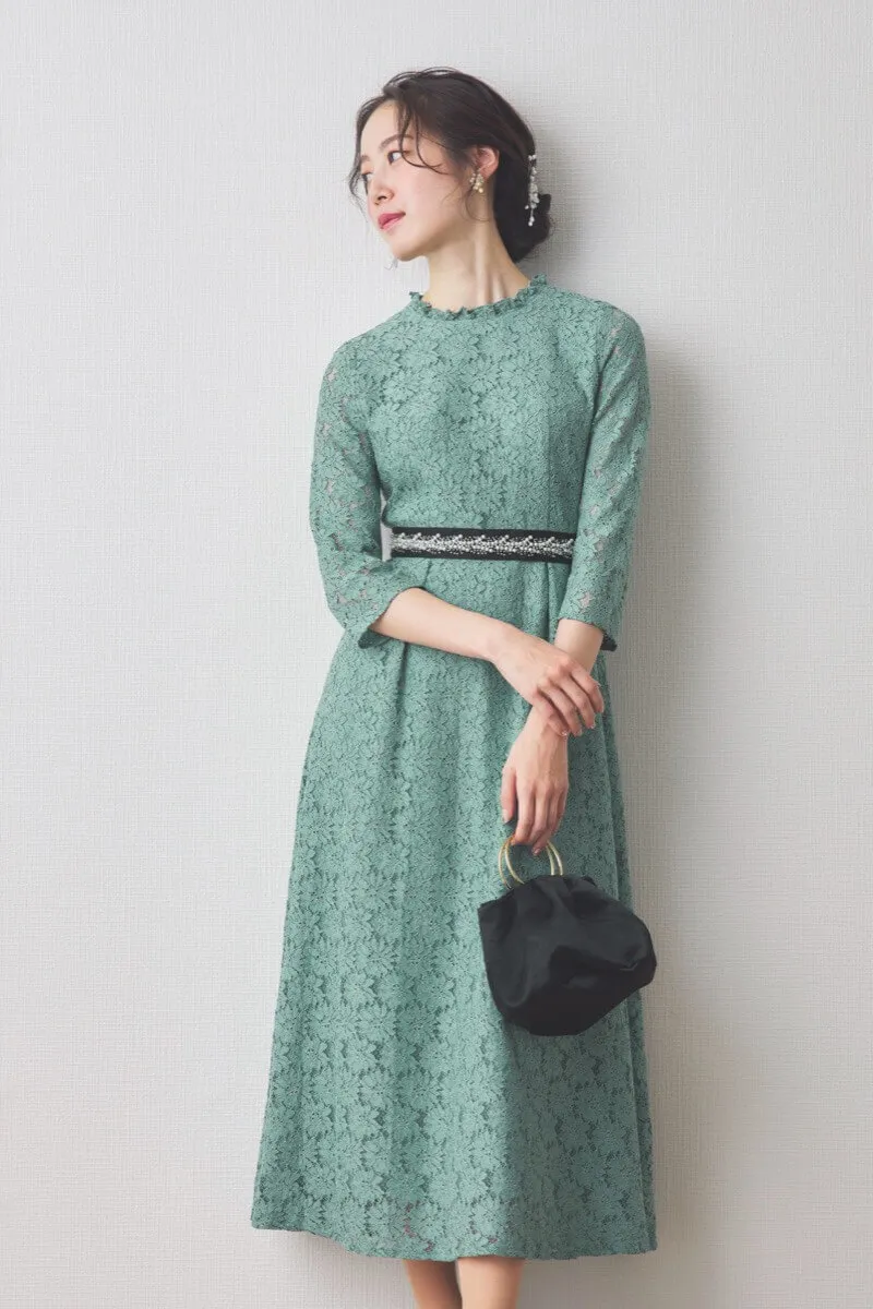 グリーンのミックスレースドレス