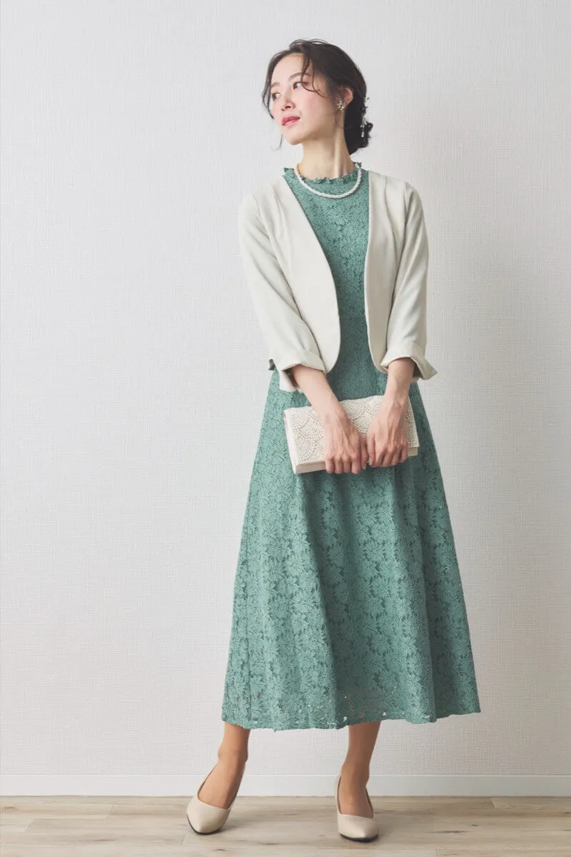 グリーンのミックスレースドレス