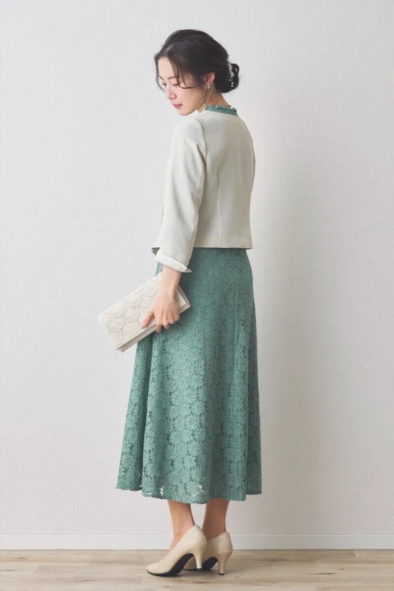 グリーンのミックスレースドレス