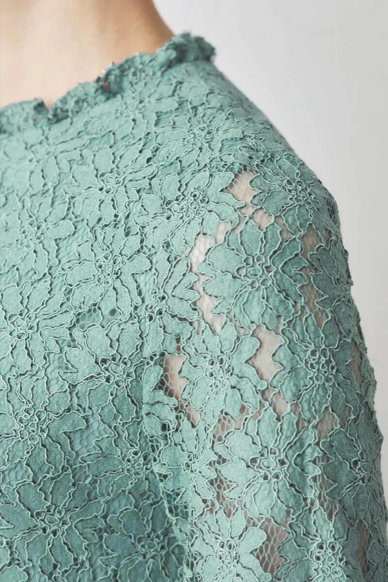 グリーンのミックスレースドレス