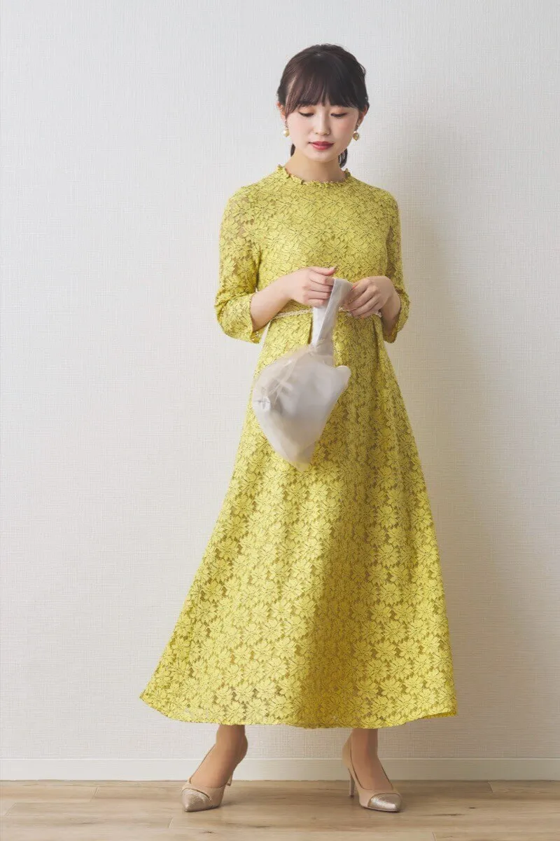 イエローのミックスレースドレス
