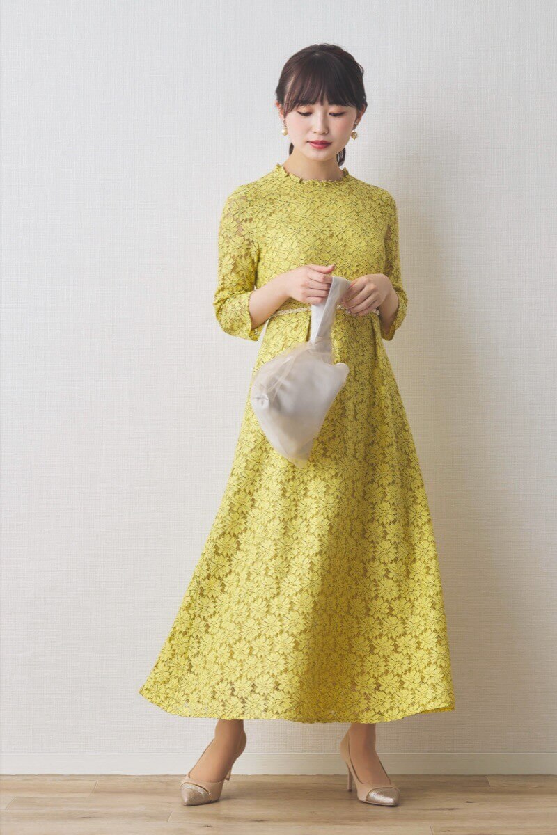 イエローのミックスレースドレス