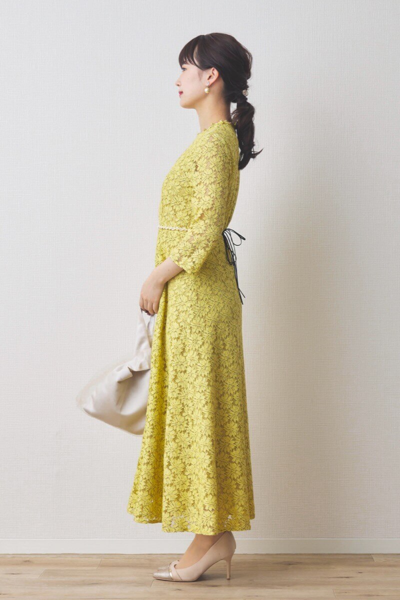 イエローのミックスレースドレス