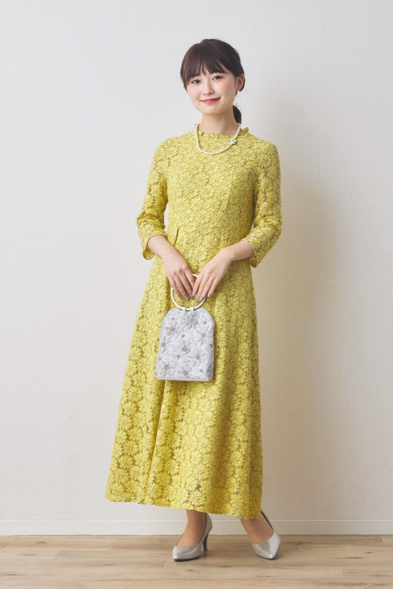 イエローのミックスレースドレス