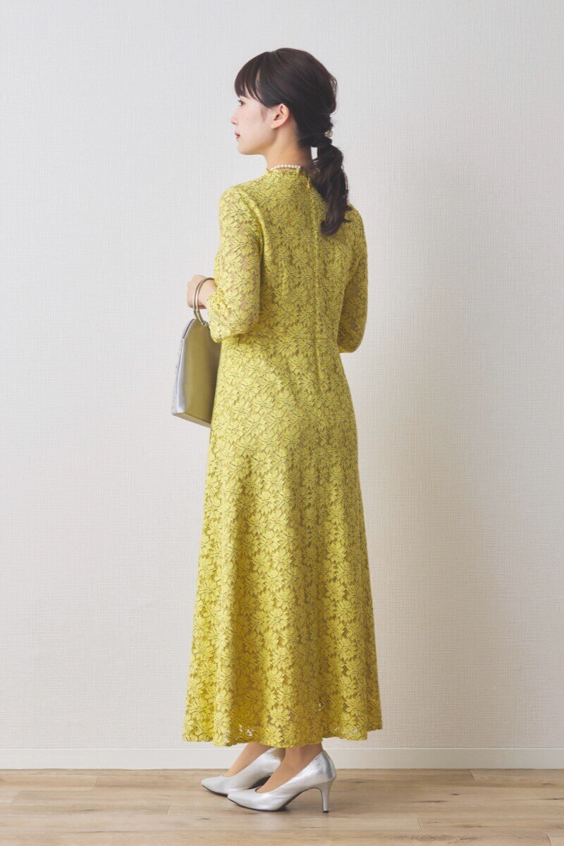 イエローのミックスレースドレス