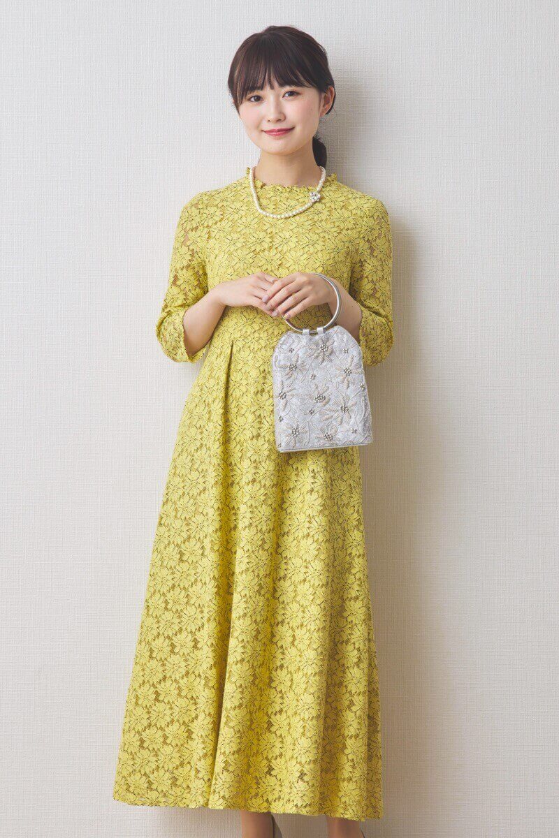 イエローのミックスレースドレス