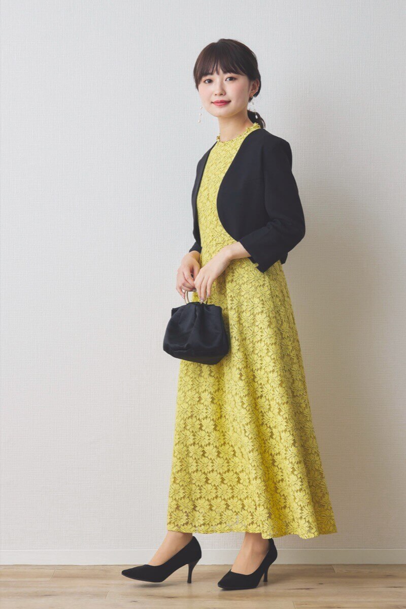 イエローのミックスレースドレス