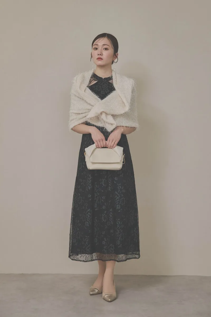 ブラックのマオカラーレースドレス