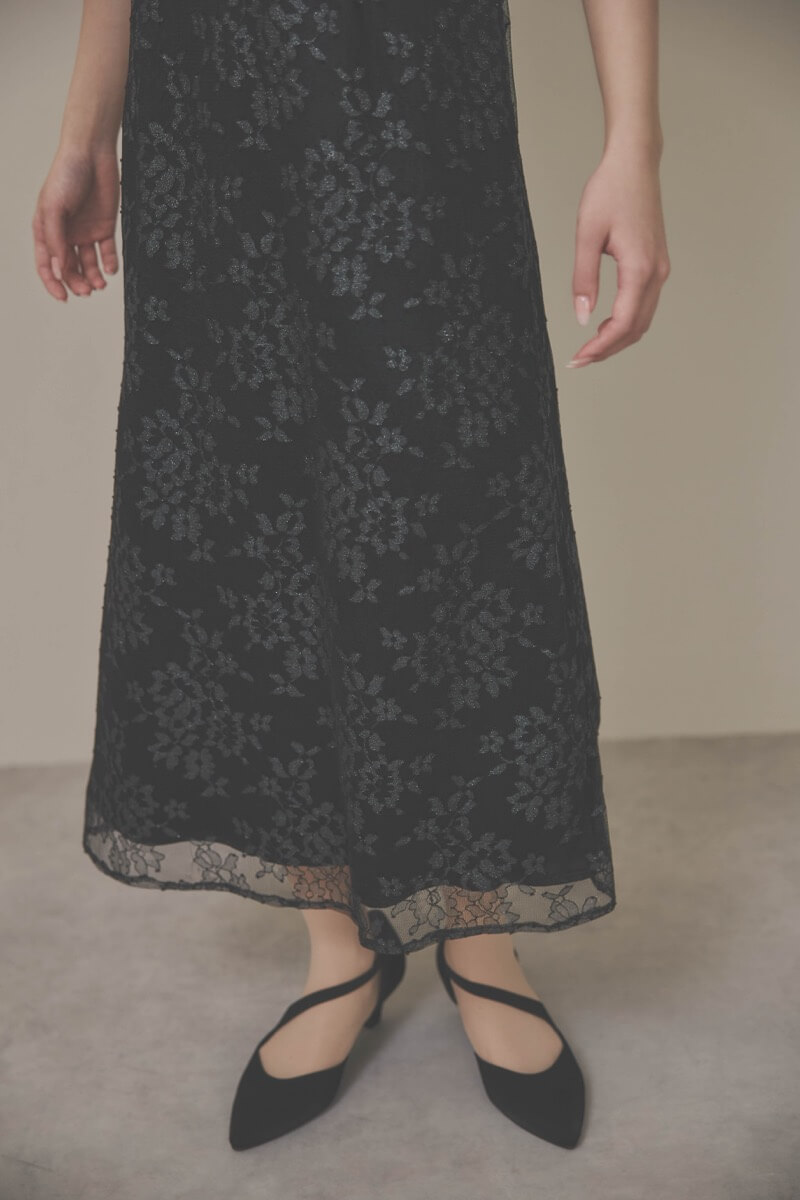 ブラックのマオカラーレースドレス