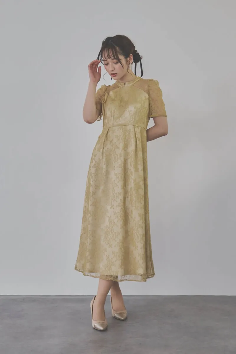 イエローのマオカラーレースドレス