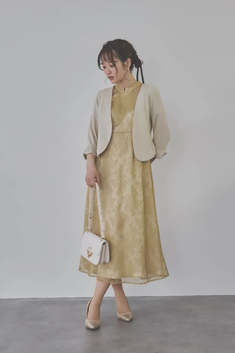 イエローのマオカラーレースドレス