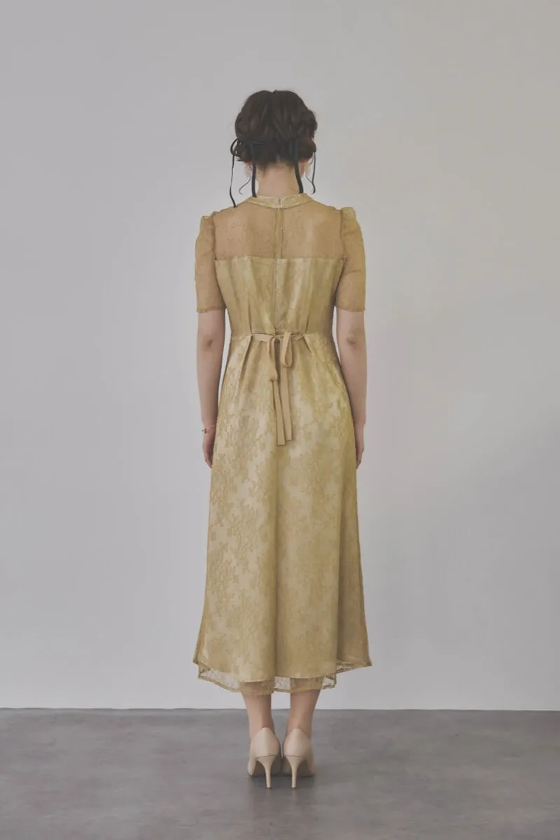 イエローのマオカラーレースドレス