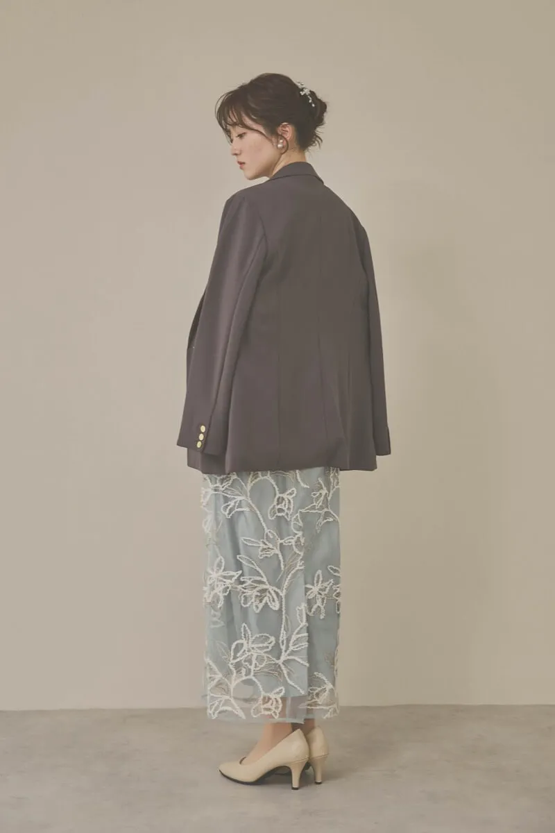 ライトグリーンのファーヤーン刺繍フリルスリーブドレス