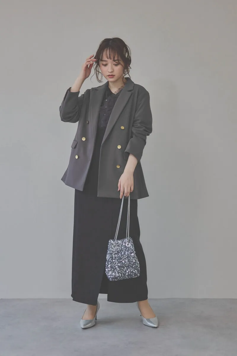 ブラックのチュールフリルアシンメトリードレス