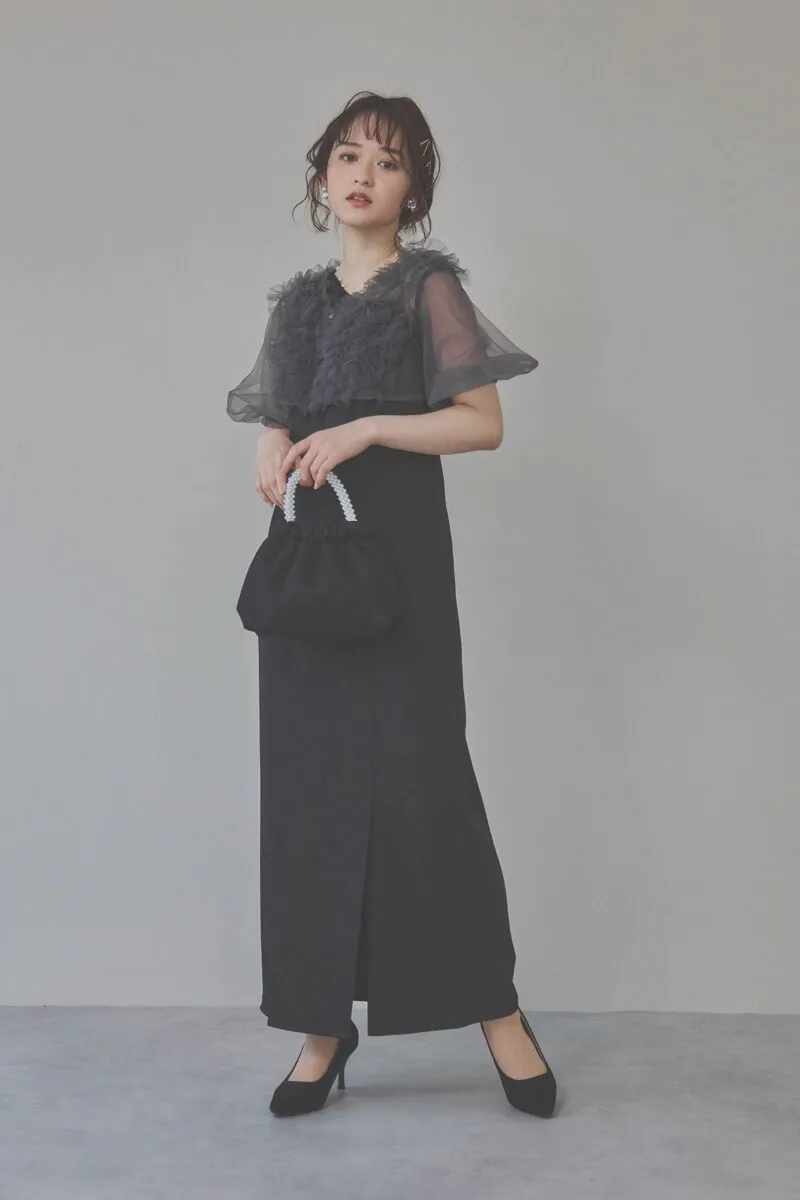 ブラックのチュールフリルアシンメトリードレス