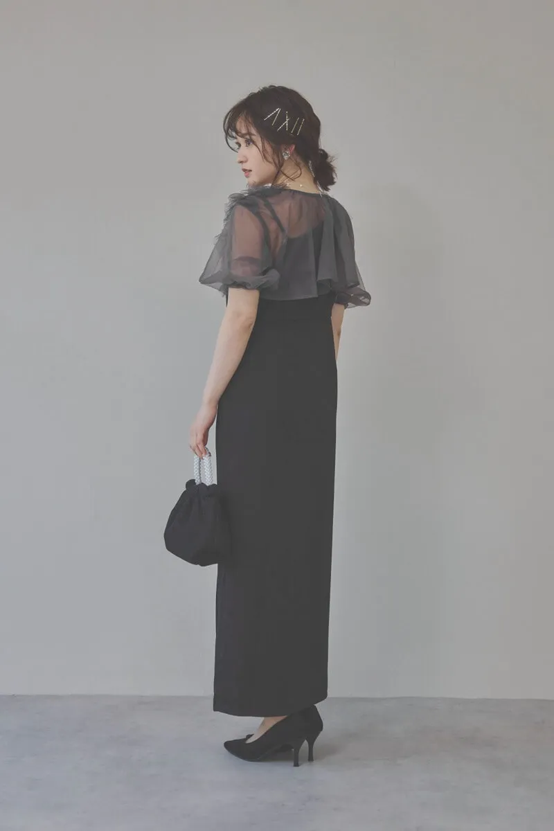 ブラックのチュールフリルアシンメトリードレス