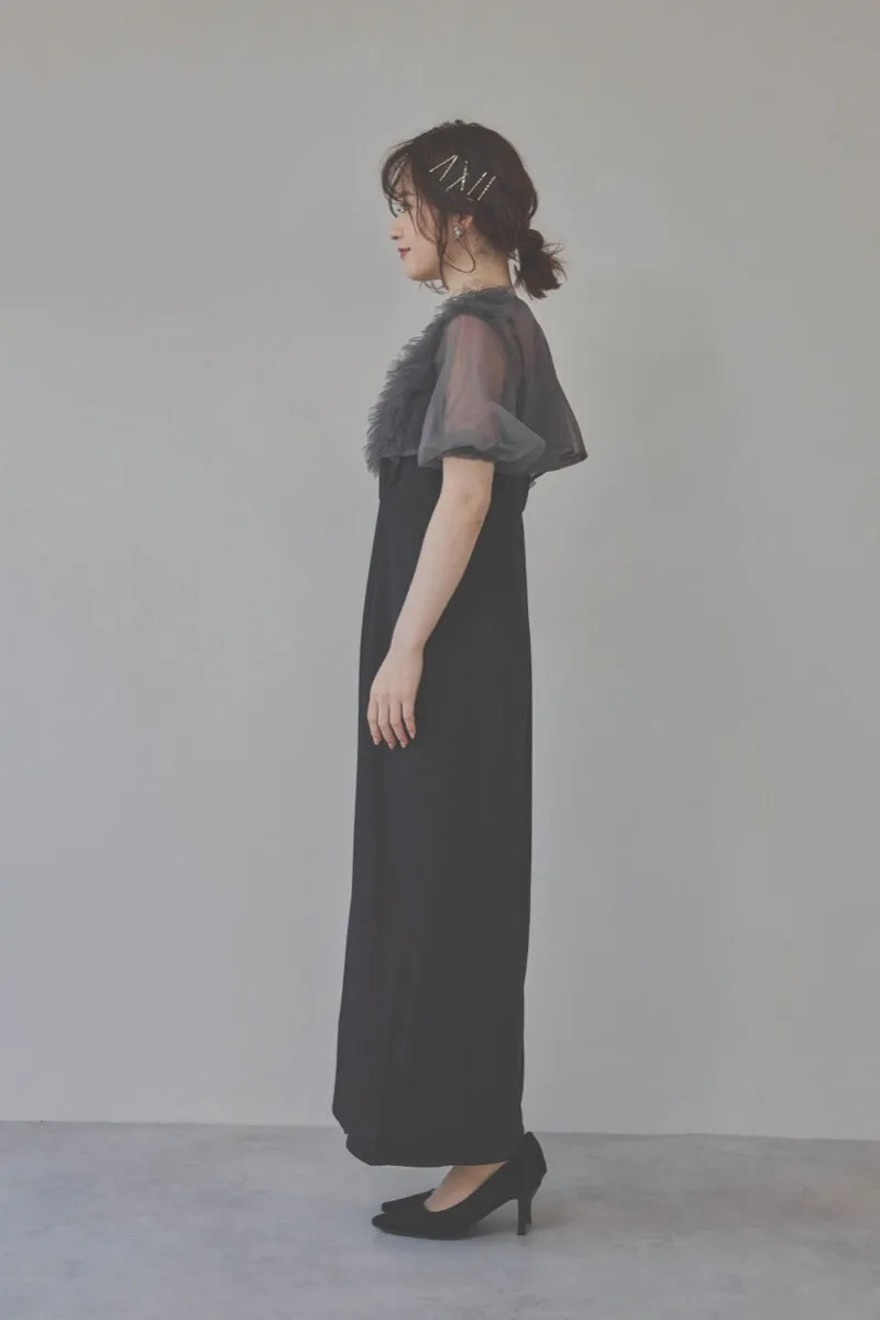 ブラックのチュールフリルアシンメトリードレス