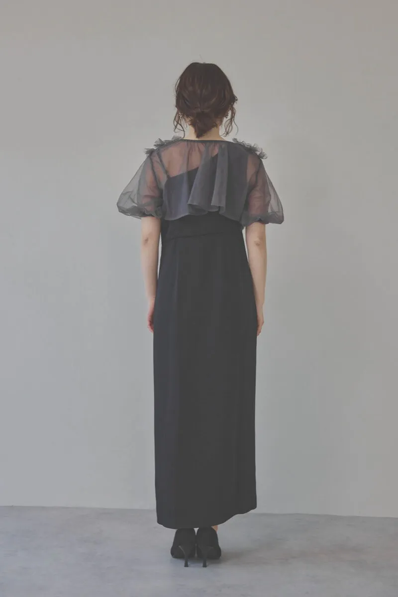 ブラックのチュールフリルアシンメトリードレス