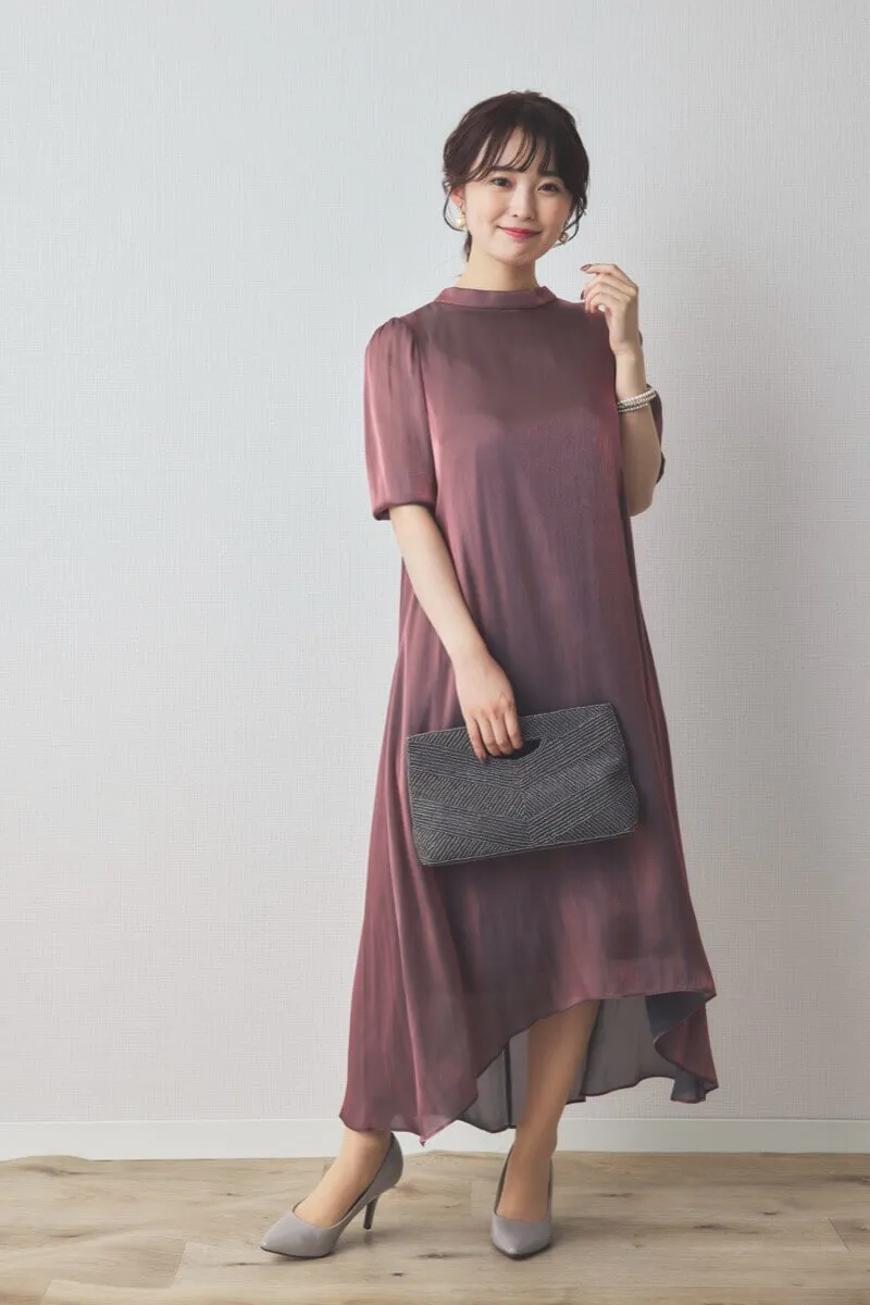 バーガンディーのシャイニーAラインドレス