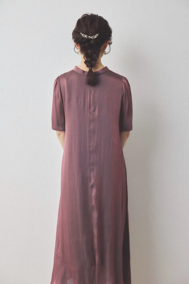 バーガンディーのシャイニーAラインドレス