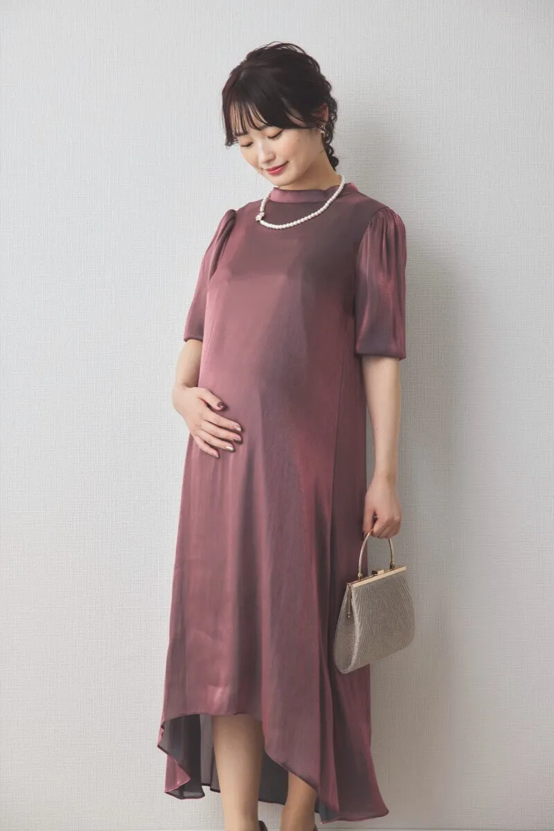 バーガンディーのシャイニーAラインドレス