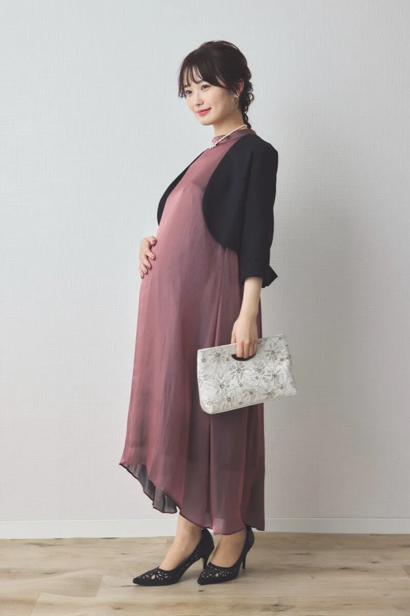 バーガンディーのシャイニーAラインドレス