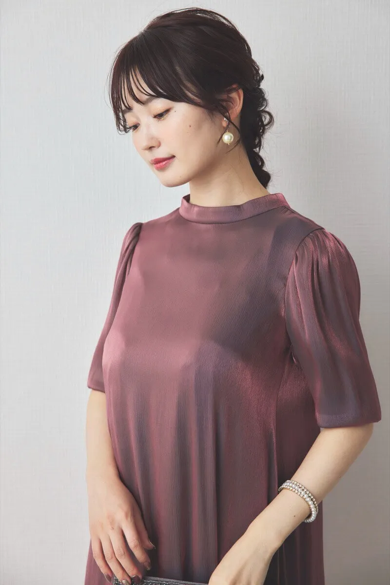 バーガンディーのシャイニーAラインドレス