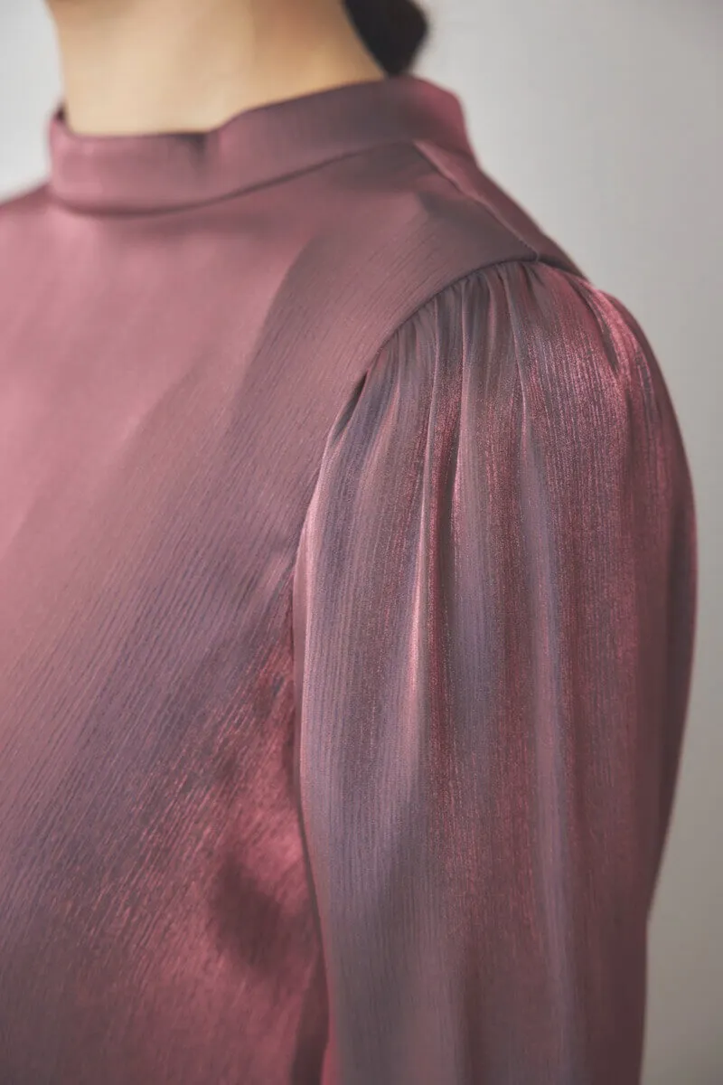 バーガンディーのシャイニーAラインドレス