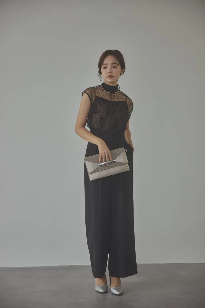 ブラックのチュールレースドッキングパンツドレス